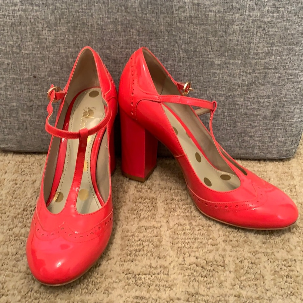 Boden Red T-Strap heels